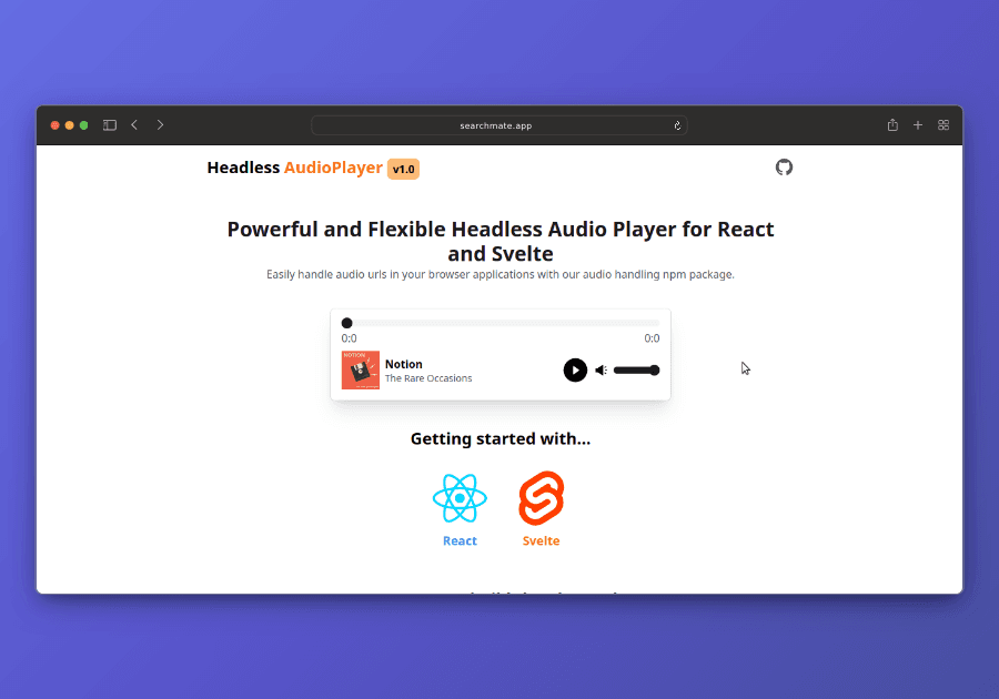 Headless AudioPlayer landing page
